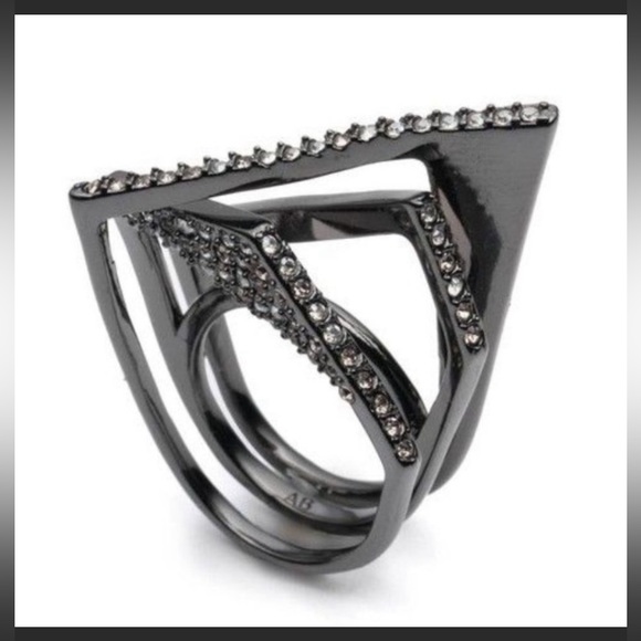 ALEXIS BITTAR RARE Deco Gunmetal Origami Layered Orbiting Swarovski Crystal Ring - Picture 1 of 16